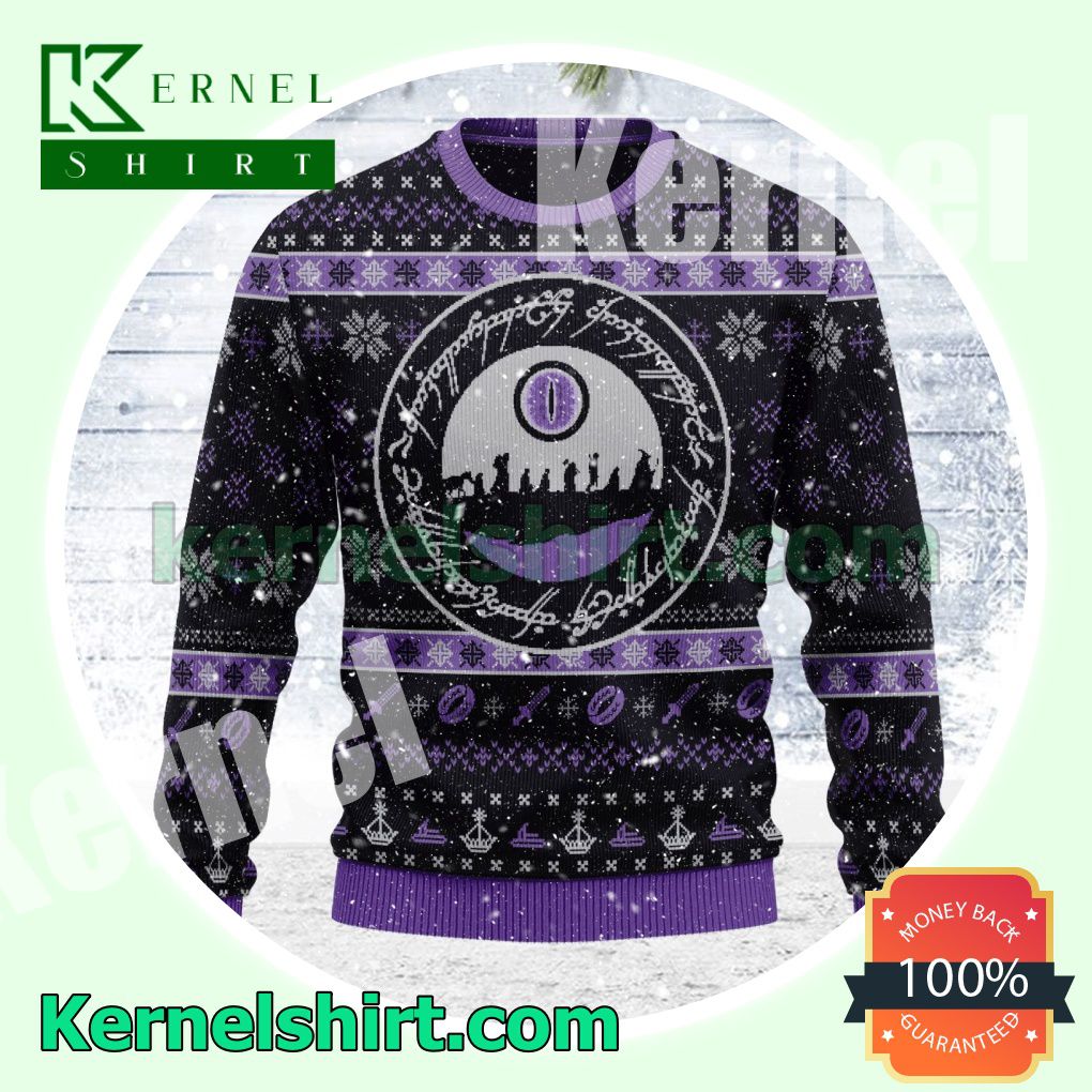 Lord Of The Rings Purple Snowflake Knitted Christmas Sweatshirts