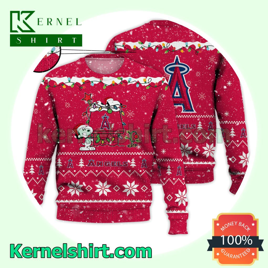Los Angeles Angels Snoopy Dog House Xmas MLB Knitted Sweater