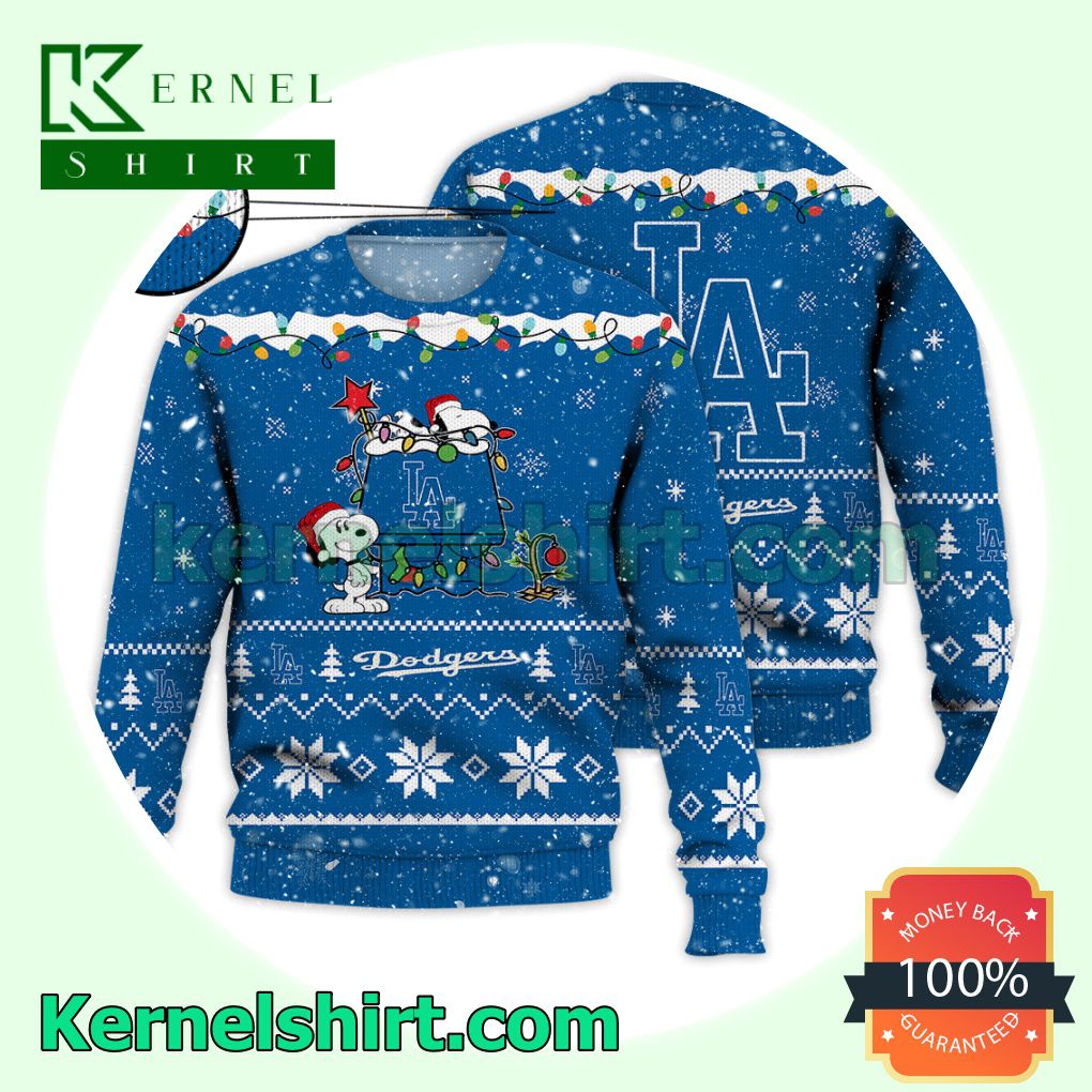 Los Angeles Dodgers Snoopy Dog House Xmas MLB Knitted Sweater