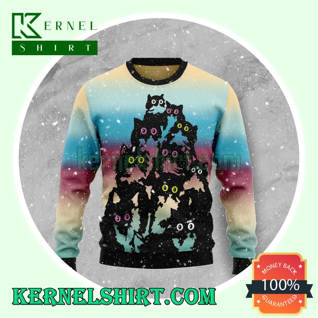 Lovely Black Cat Knitting Christmas Sweatshirts