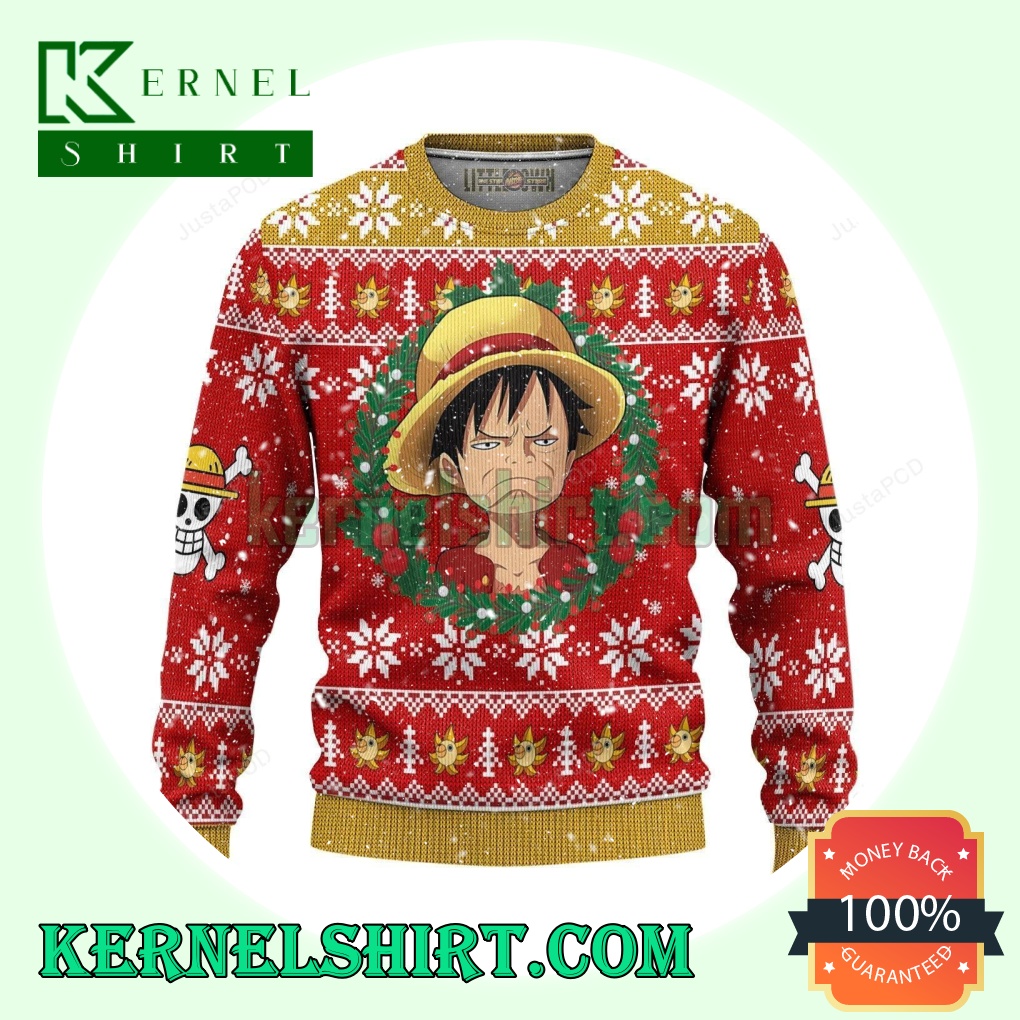 Luffy Weird Face One Piece Manga Anime Knitting Christmas Sweatshirts