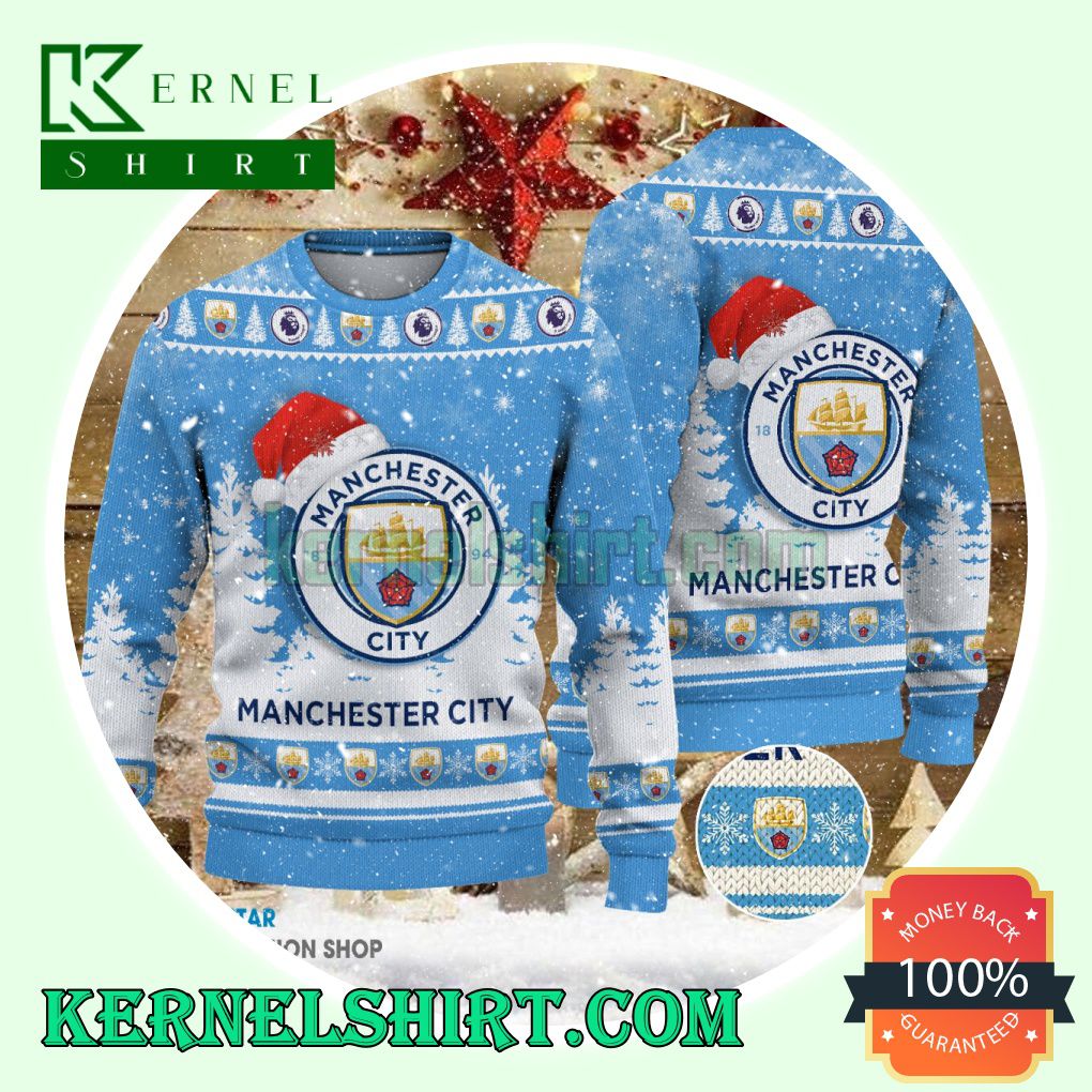 Manchester City F.C Club Santa Hat Xmas Knit Sweaters