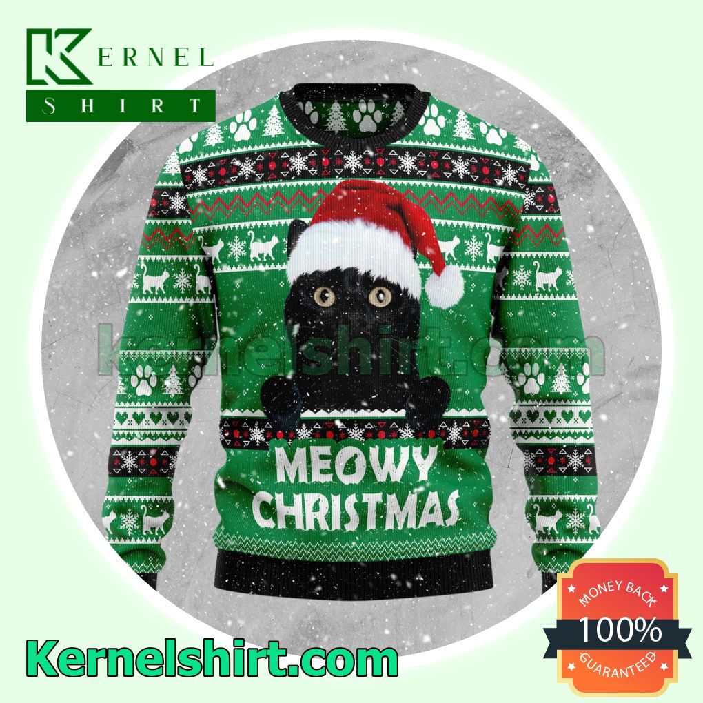 Meowy Black Cat Xmas Christmas Sweatshirts