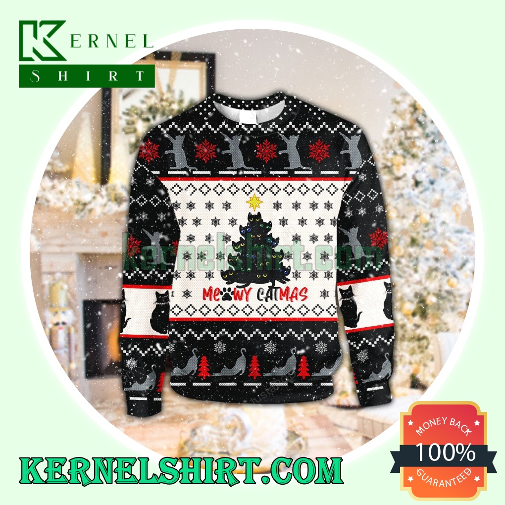 Meowy Catmas Christmas Tree Knitting Christmas Sweatshirts