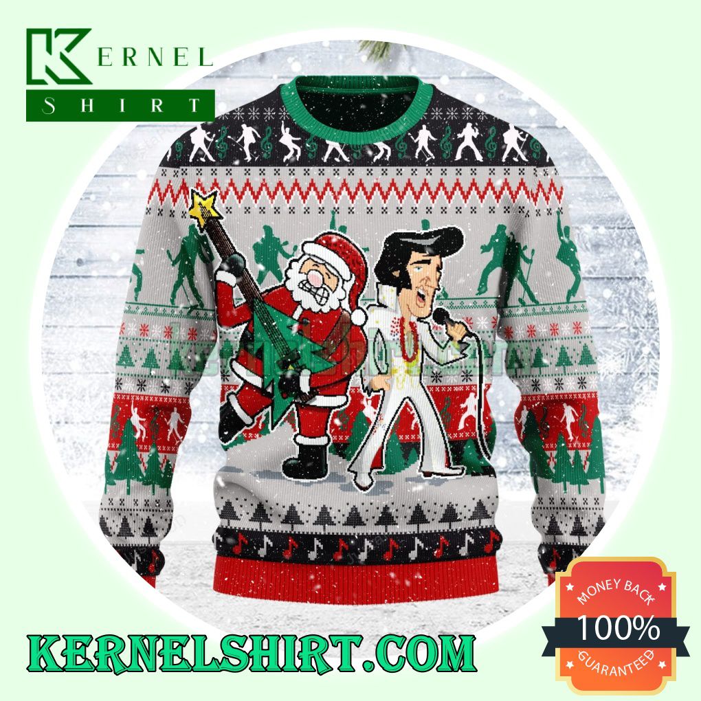 Merry Christmas Elvis Presley With Santa Knitting Christmas Sweatshirts