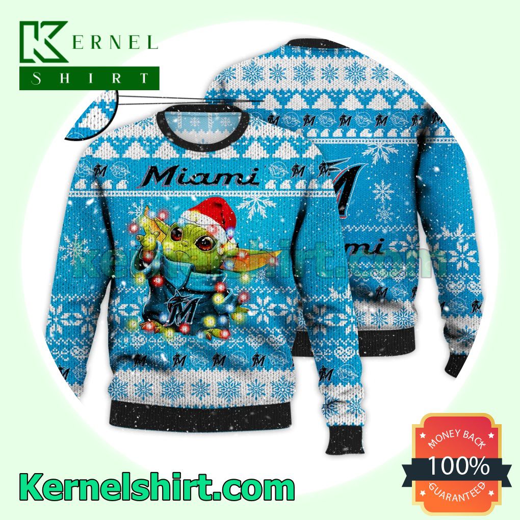Miami Marlins Grogu MLB Xmas Knitted Sweater