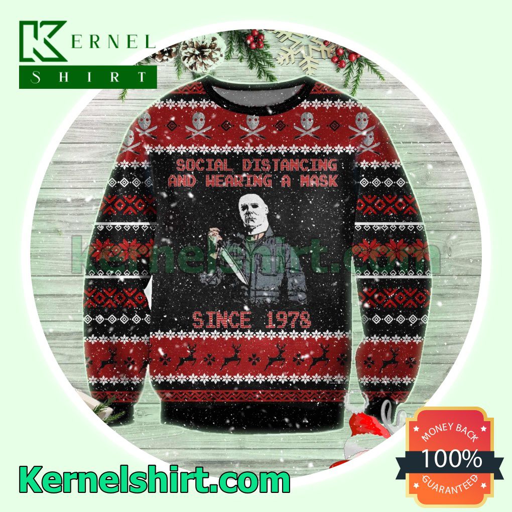 Michael Myers Social Distancing And Wearing A Mask Since 1978 Horror Movie Xmas Knitted Sweaters