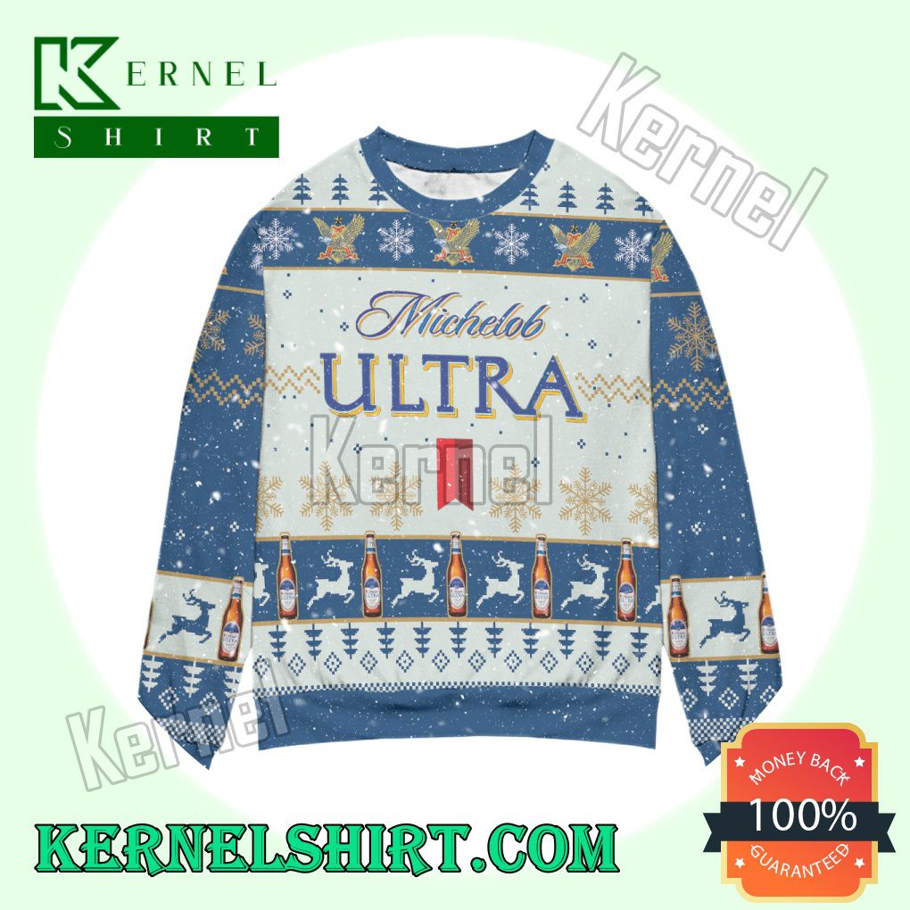 Michelob ULTRA Snowflake Reindeer Knitted Christmas Sweatshirts