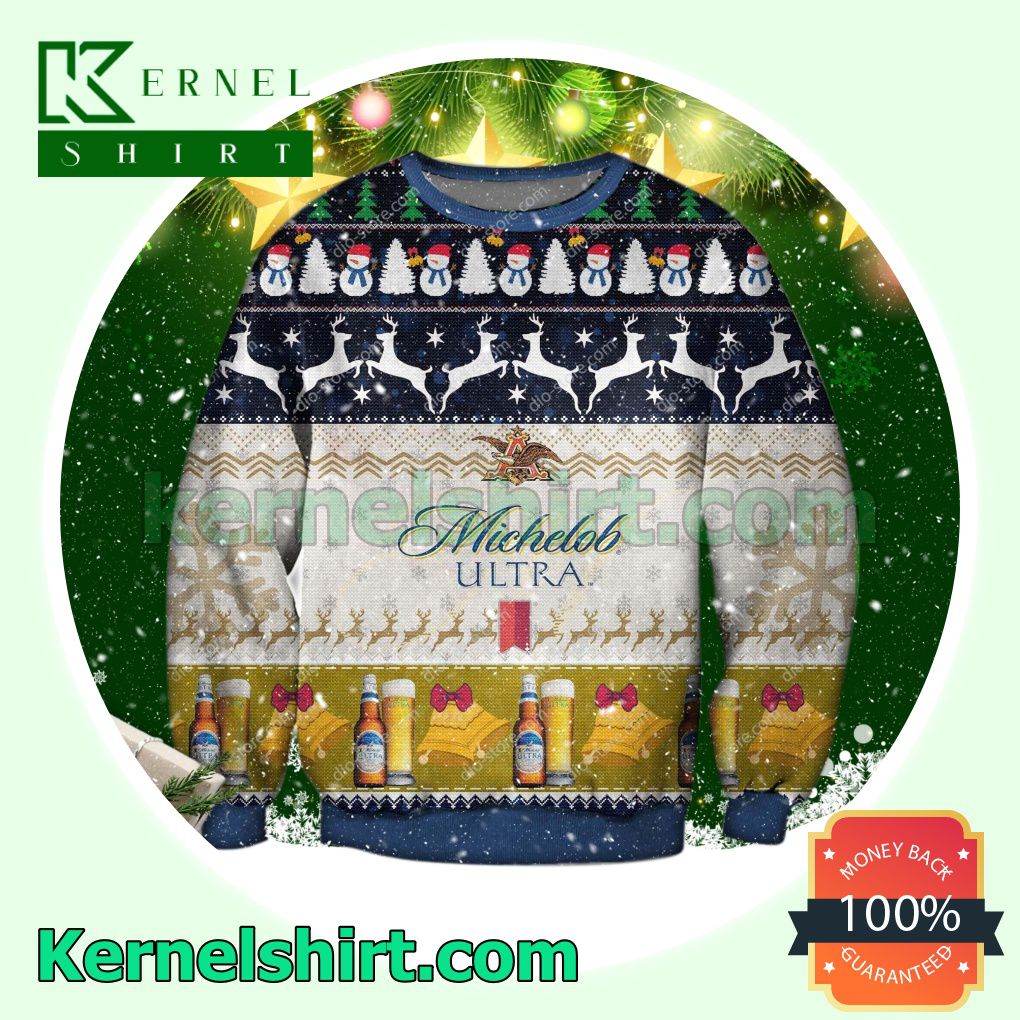 Michelob Ultra Beer Reindeer Xmas Knitted Sweaters