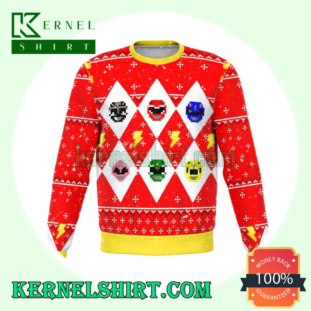 Mighty Morphin Power Rangers Pixel Knitting Christmas Sweatshirts