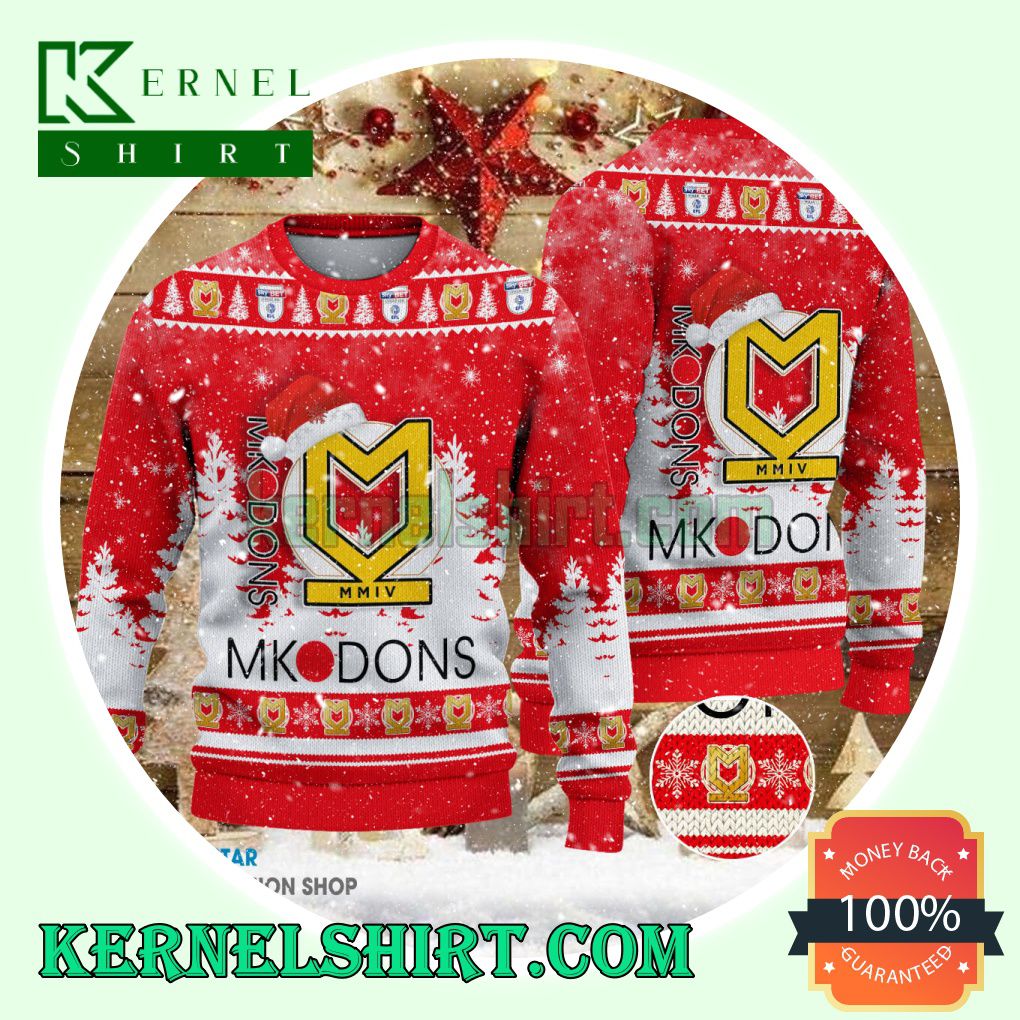Milton Keynes Dons Club Santa Hat Xmas Knit Sweaters
