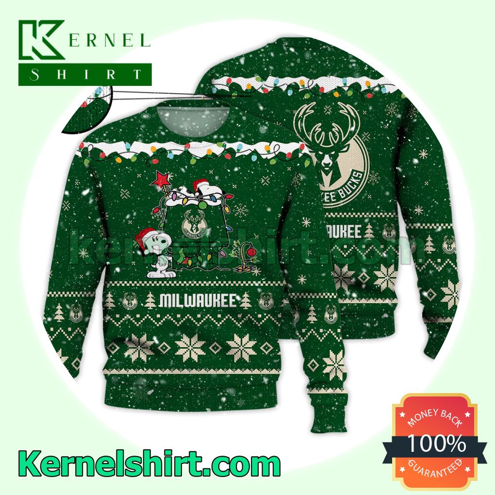 Milwaukee Bucks Snoopy Dog House Xmas NBA Knitted Sweater