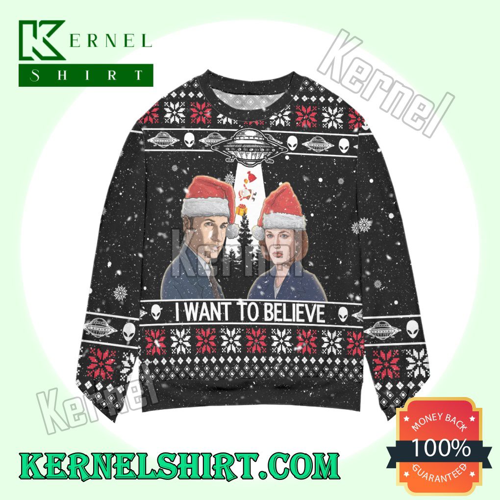 Mr And Mrs Smith I Want To Believe Knitted Christmas Sweatshirts