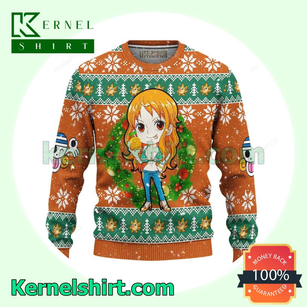 Nami One Piece Wreath Manga Anime Knitted Christmas Jumper