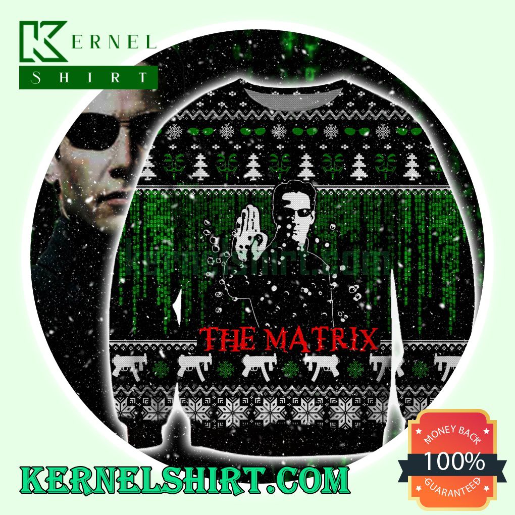 Neo The Matrix Resurrections Black Green Knitting Christmas Sweatshirts