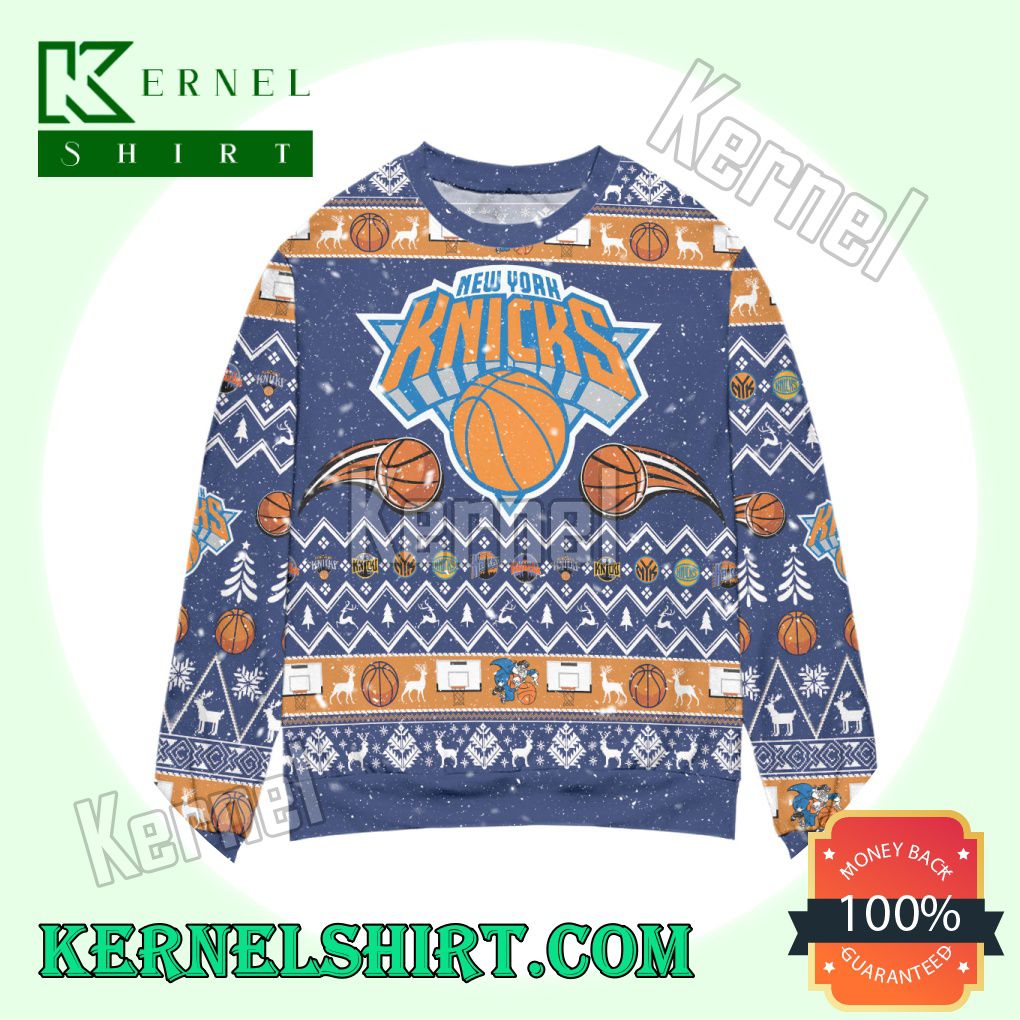 New York Knicks Basketball Team Reindeer Knitted Christmas Sweatshirts
