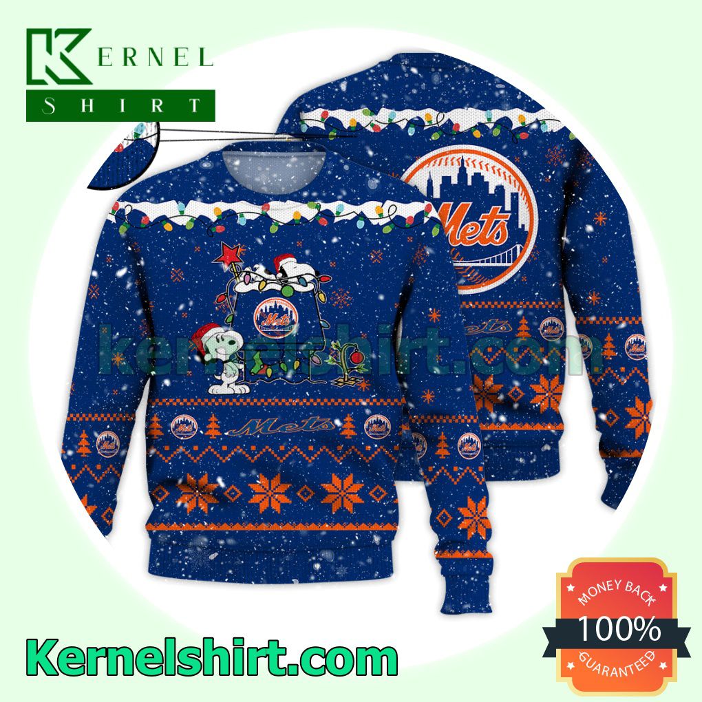 New York Mets Snoopy Dog House Xmas MLB Knitted Sweater