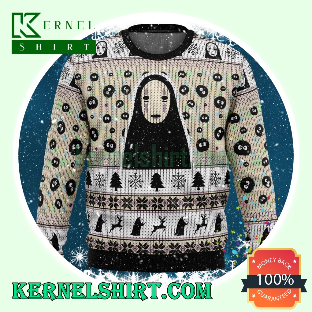 No Face And Susuwatari Spirited Away Anime Knitting Christmas Sweatshirts