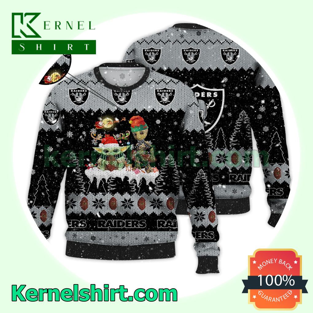 Oakland Raiders Baby Yoda, Groot Knitted Christmas Jumper