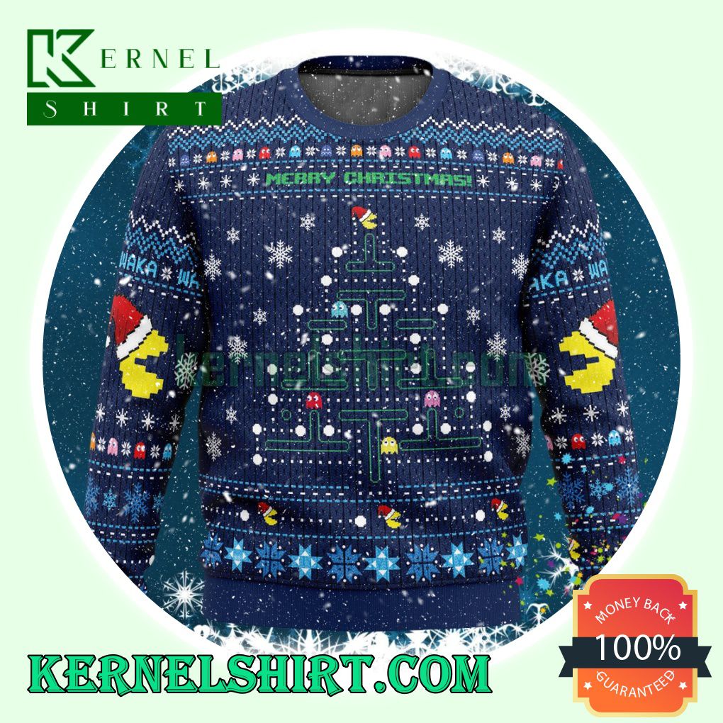 Pac-man Pine Tree Knitting Christmas Sweatshirts