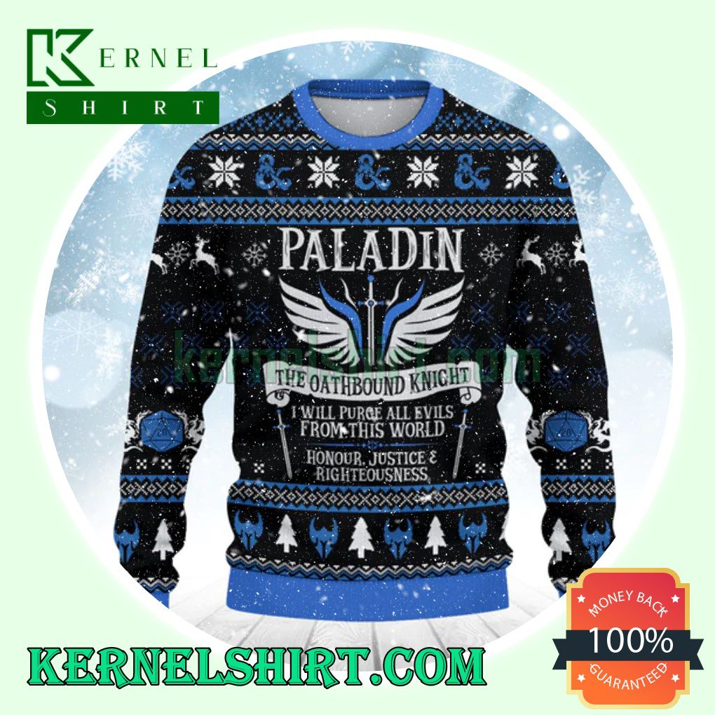 Paladin The Oathbound Knight D20 Dungeons Xmas Knit Sweaters