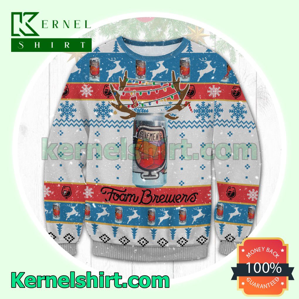 Pavement Beer Foam Brewers Reindeer Version Knitted Christmas Sweatshirts
