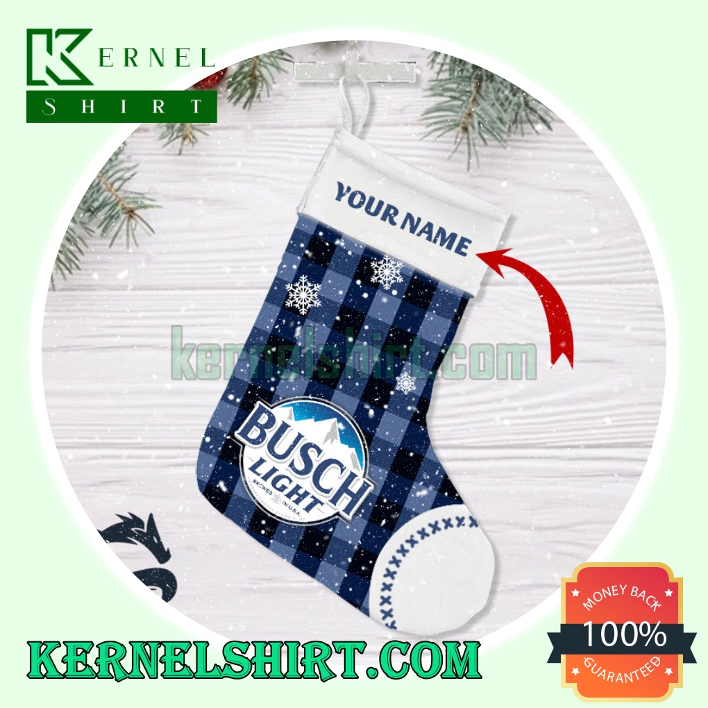 Personalised Snowy Busch Light Xmas Decorations Stockings