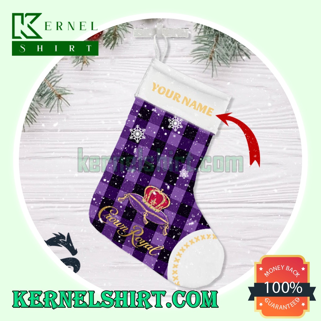 Personalised Snowy Crown Royal Whisky Xmas Decorations Stockings
