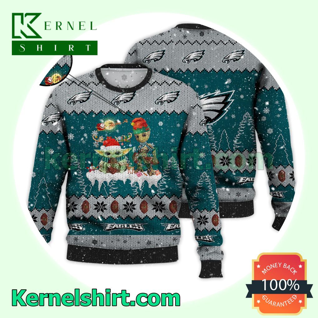 NFL Philadelphia Eagles Ugly Christmas Sweater Cute Baby Yoda Unisex Sweater