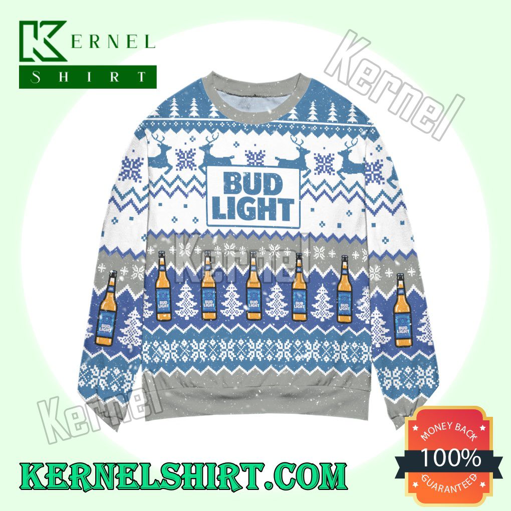 Pixel Bud Light Reindeer & Snowflake Knitted Christmas Sweatshirts