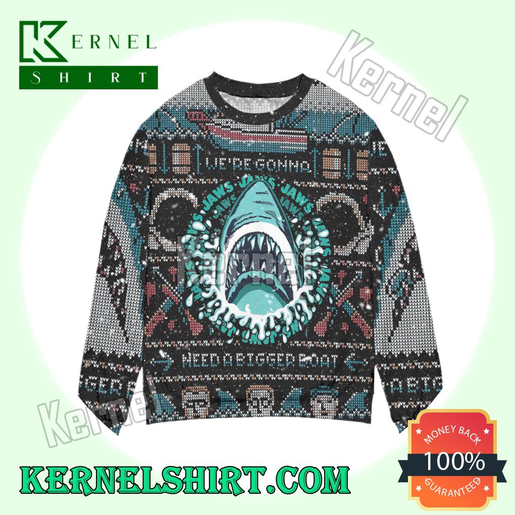 Pixel Jaws We're Gonna Need A Bigger Boat Knitted Christmas Sweatshirts