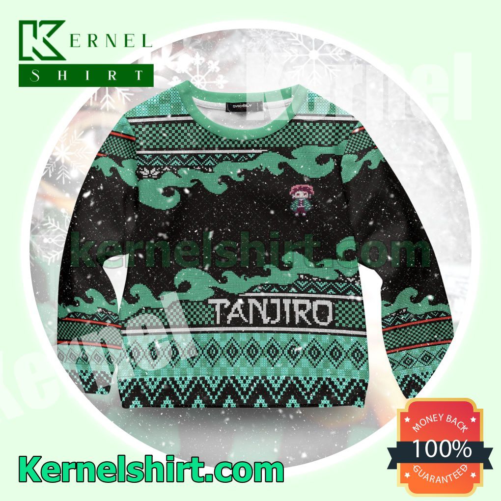 Pixel Tanjiro Kamado Demon Slayer Kimetsu No Yaiba Knitted Christmas Sweatshirts