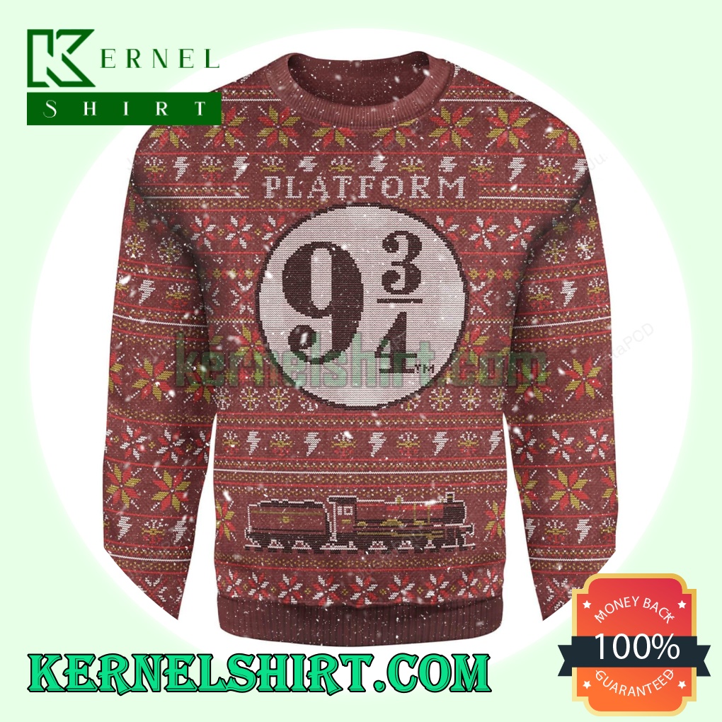 Platform Nine And Three-Quarters Harry Potter Knitting Christmas Sweatshirts