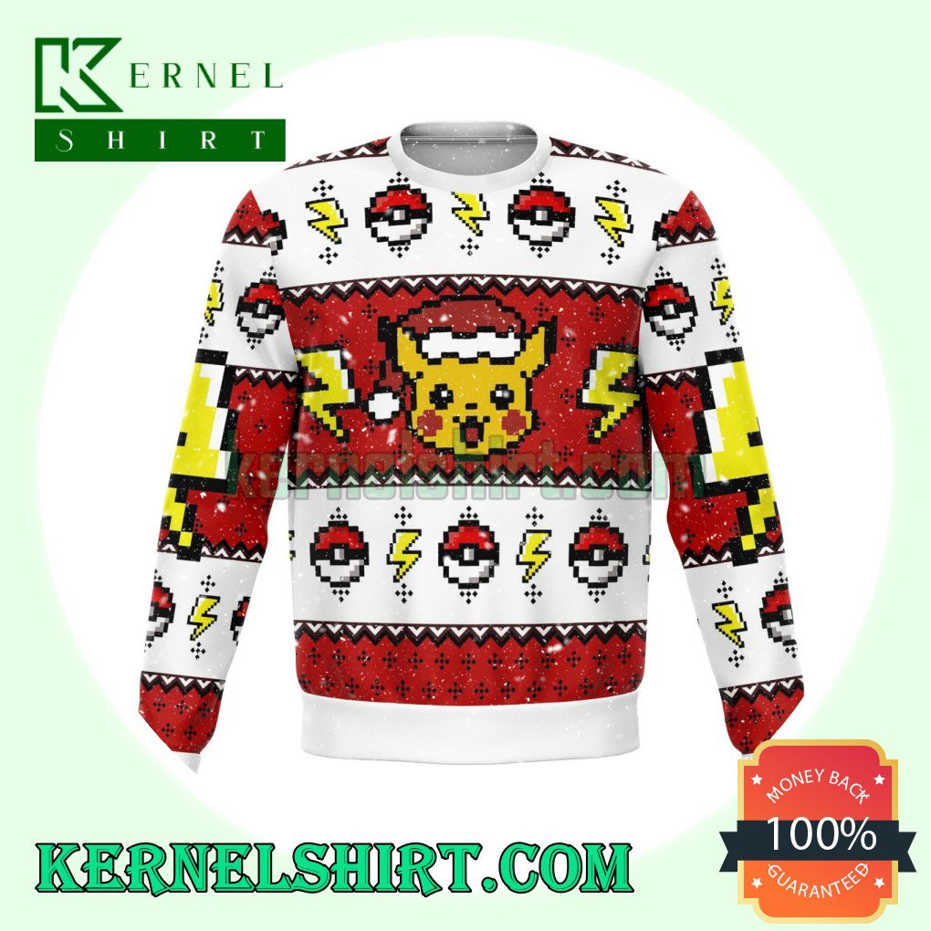 Pokemon Pikachu Lightning Bolt Manga Anime Knitting Christmas Sweatshirts