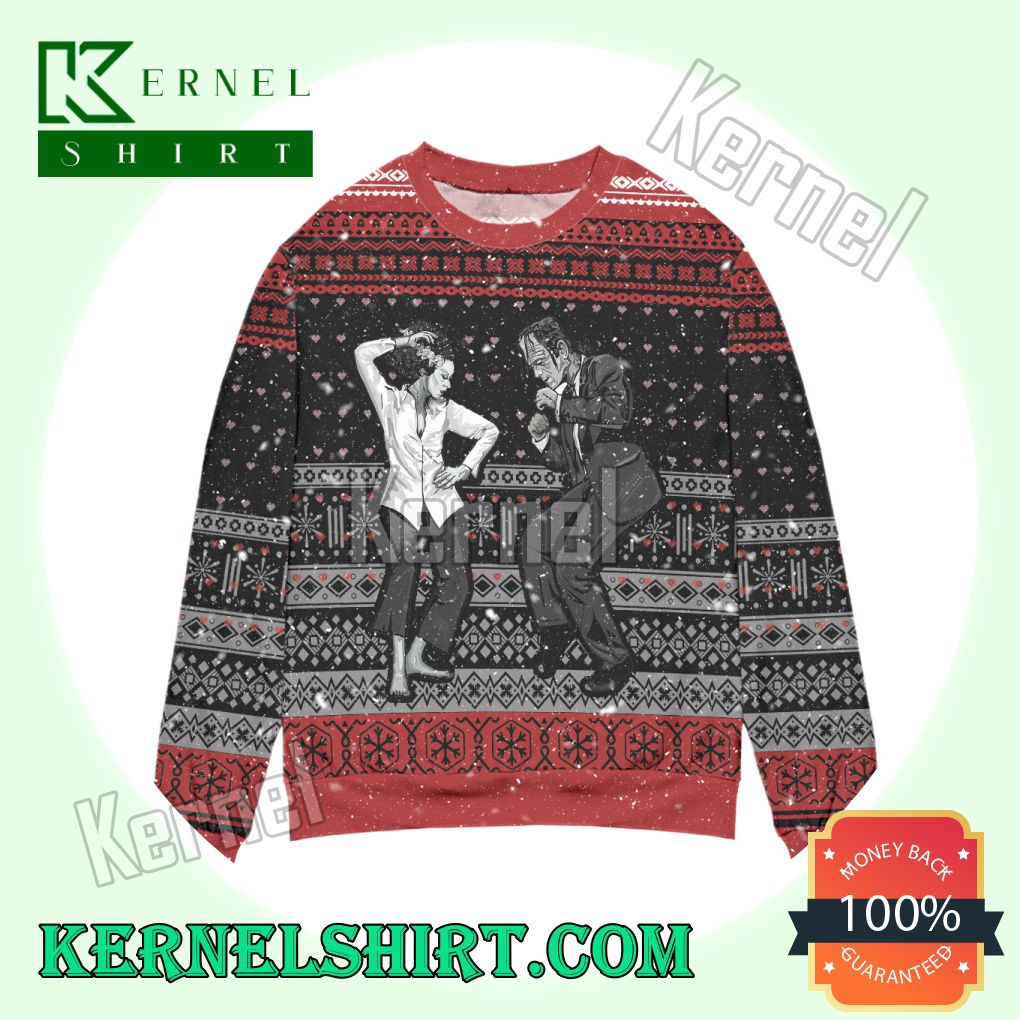 Pulp Fiction Dance Scene Snowflake Knitted Christmas Sweatshirts