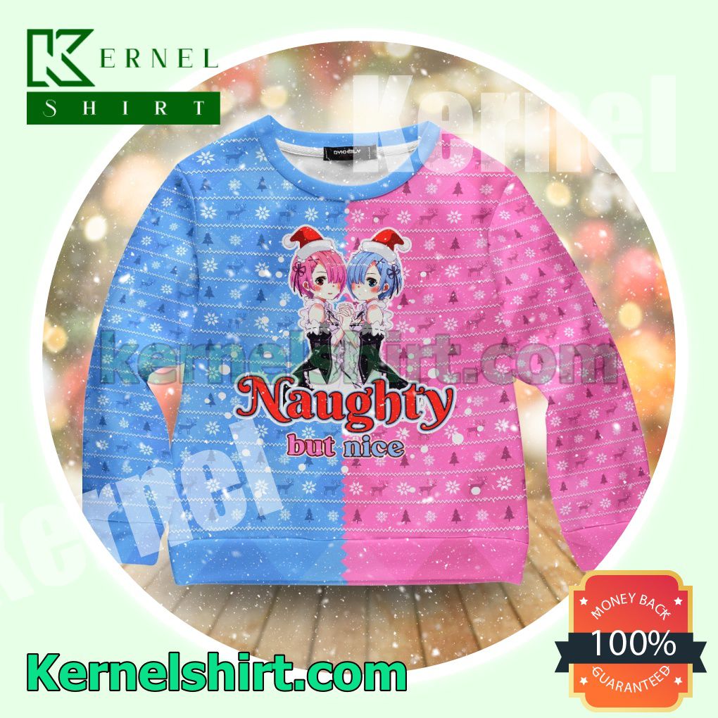 Rem Ram Re Zero Naughty But Nice Knitted Christmas Sweatshirts