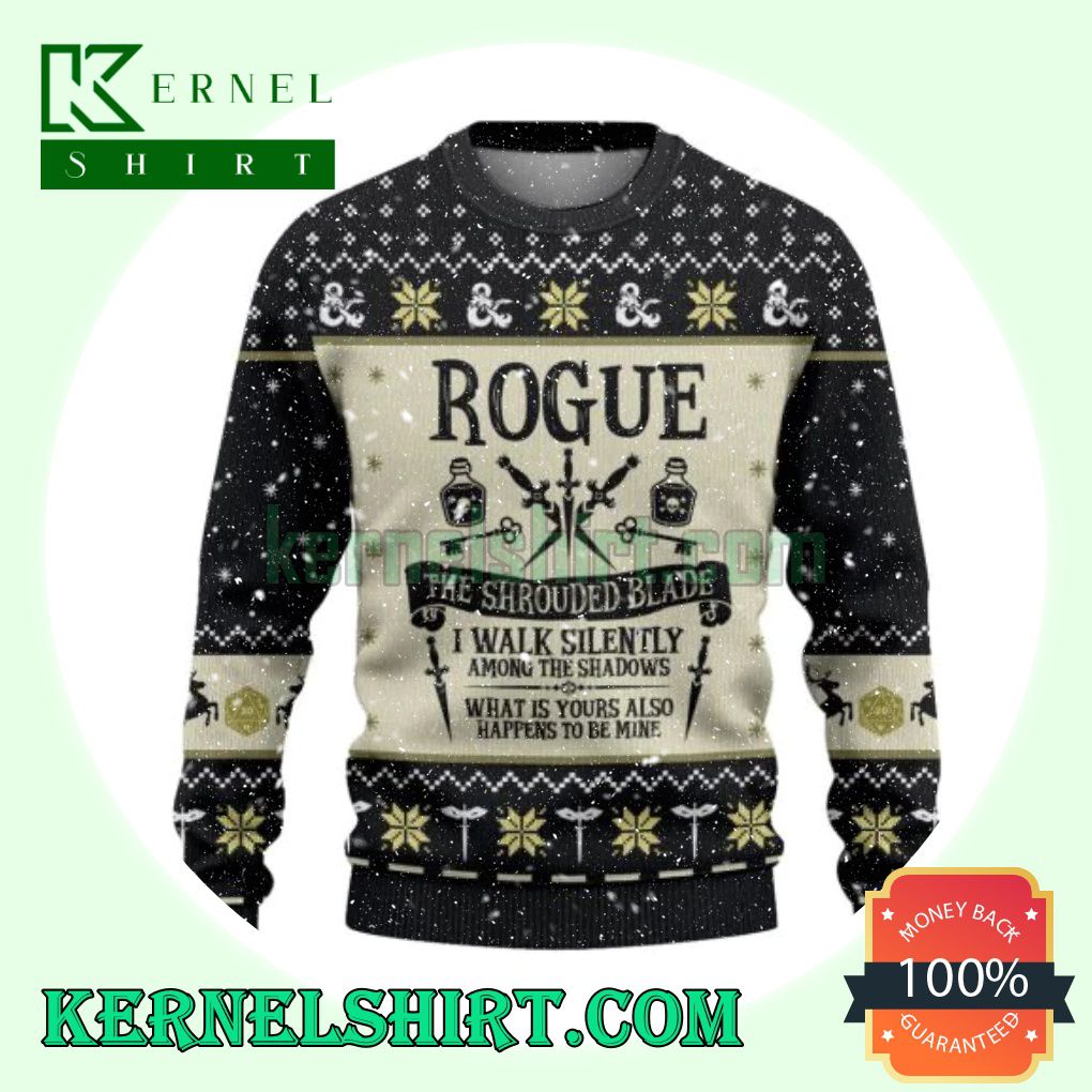 Rogue The Shrouded Blade Black D20 Dungeons Xmas Knit Sweaters
