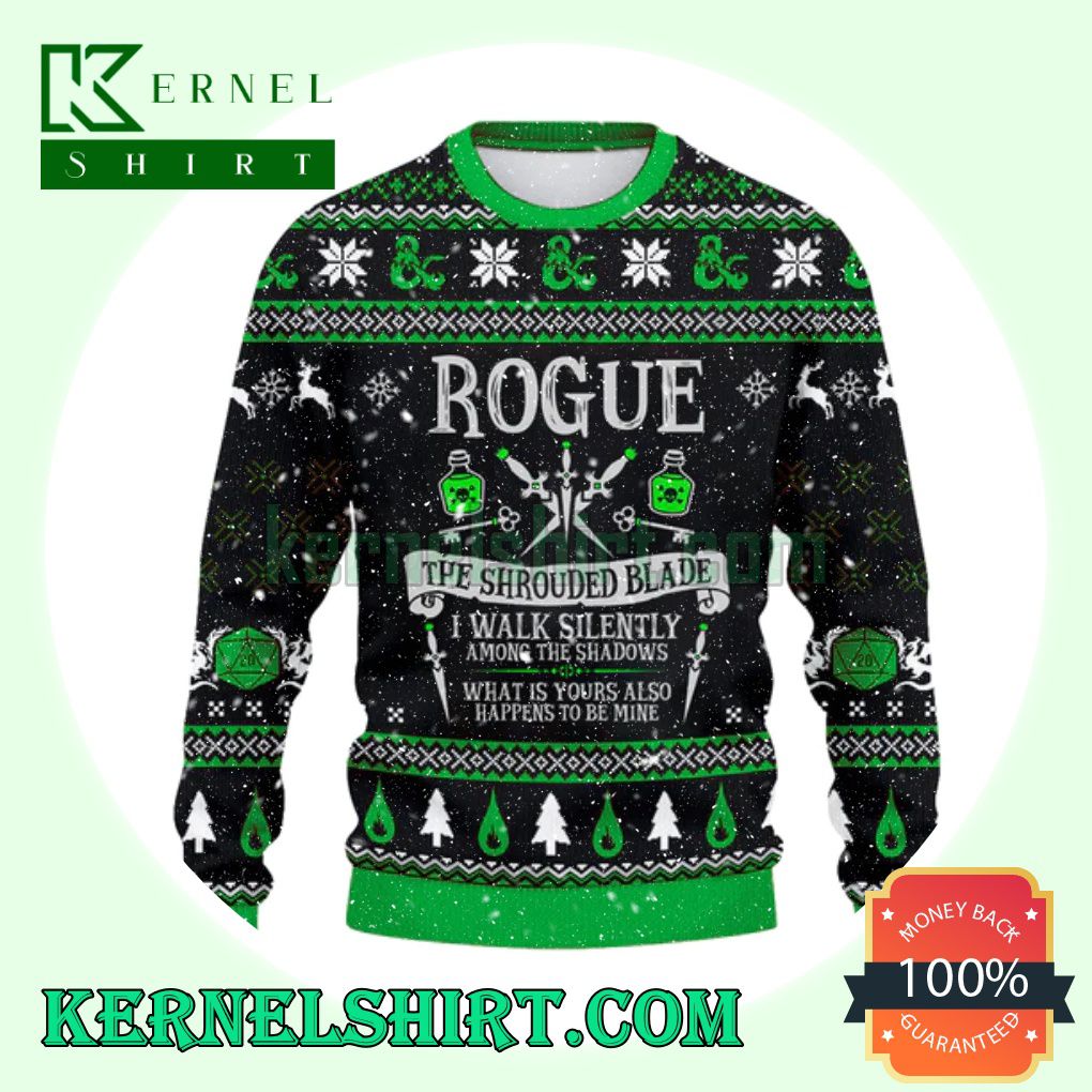 Rogue The Shrouded Blade Green D20 Dungeons Xmas Knit Sweaters