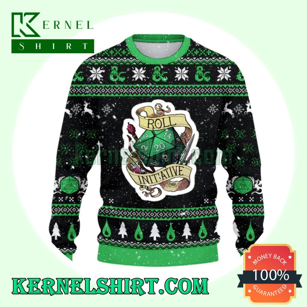 Roll Initiative D20 Dungeons Xmas Knit Sweaters