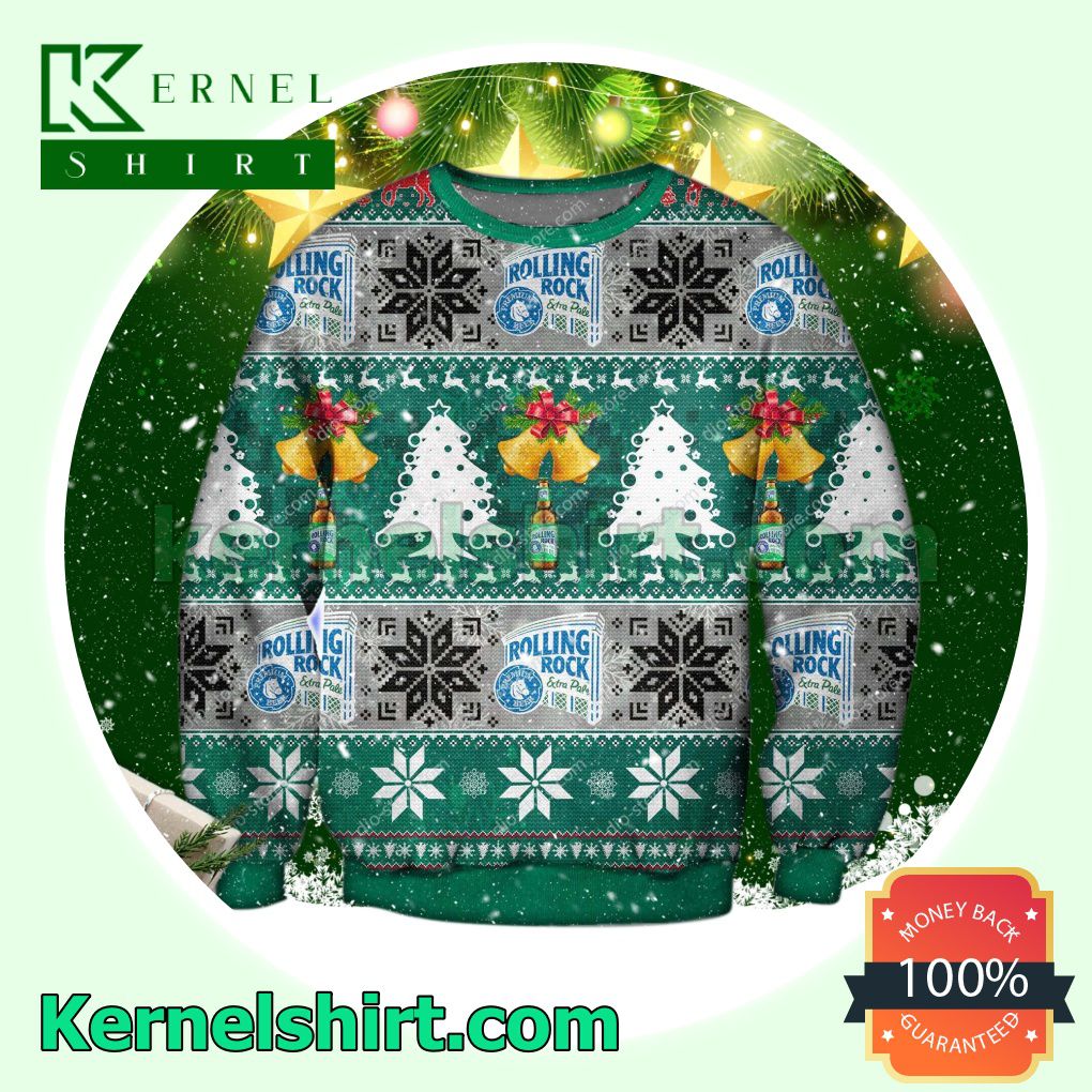 Rolling Rock Beer Xmas Bell Pine Tree Xmas Knitted Sweaters