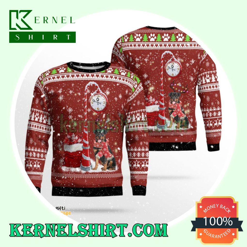 Rottweiler Clock Xmas Knit Sweaters