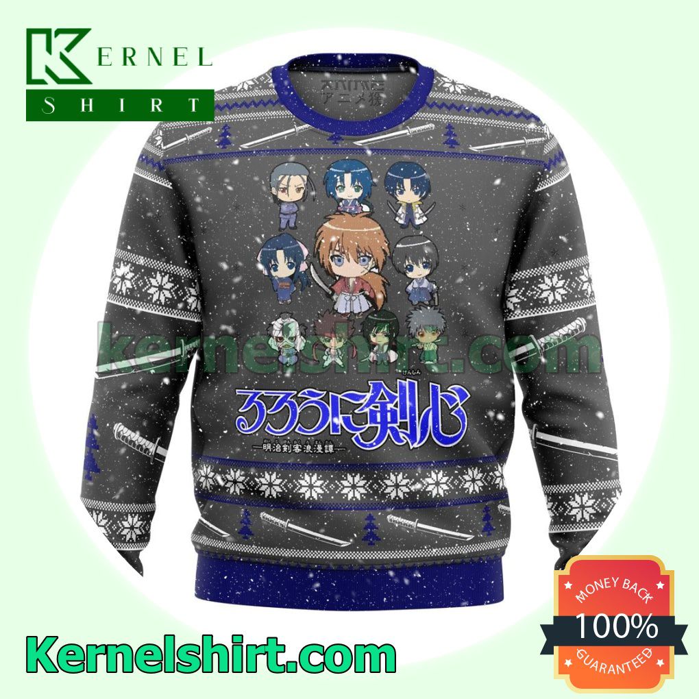 Rurouni Kenshin Chibi Sprites Premium Manga Anime Xmas Christmas Sweatshirts