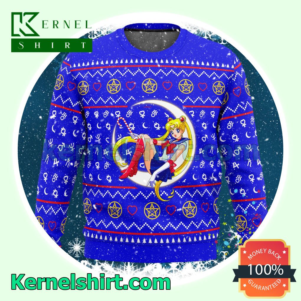 Sailor Moon Sitting On The Moon Manga Anime Xmas Christmas Sweatshirts