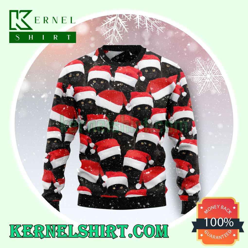 Santa Black Cat Group Knitting Christmas Sweatshirts