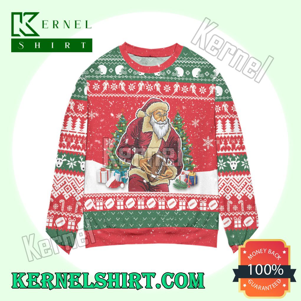 Santa Claus & Football Snowflake Knitted Christmas Sweatshirts