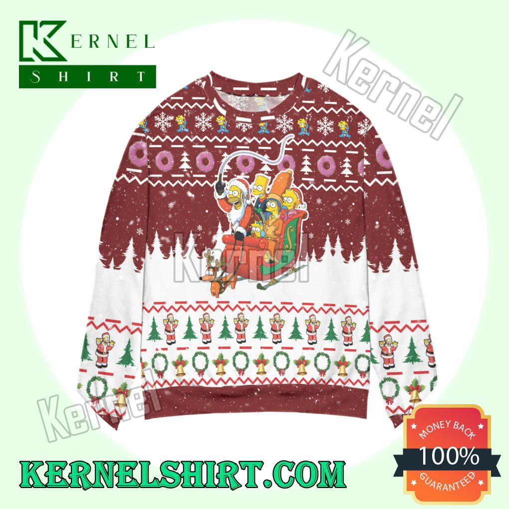 Santa Claus The Simpsons Version Snowflake & Pine Tree Knitted Christmas Sweatshirts