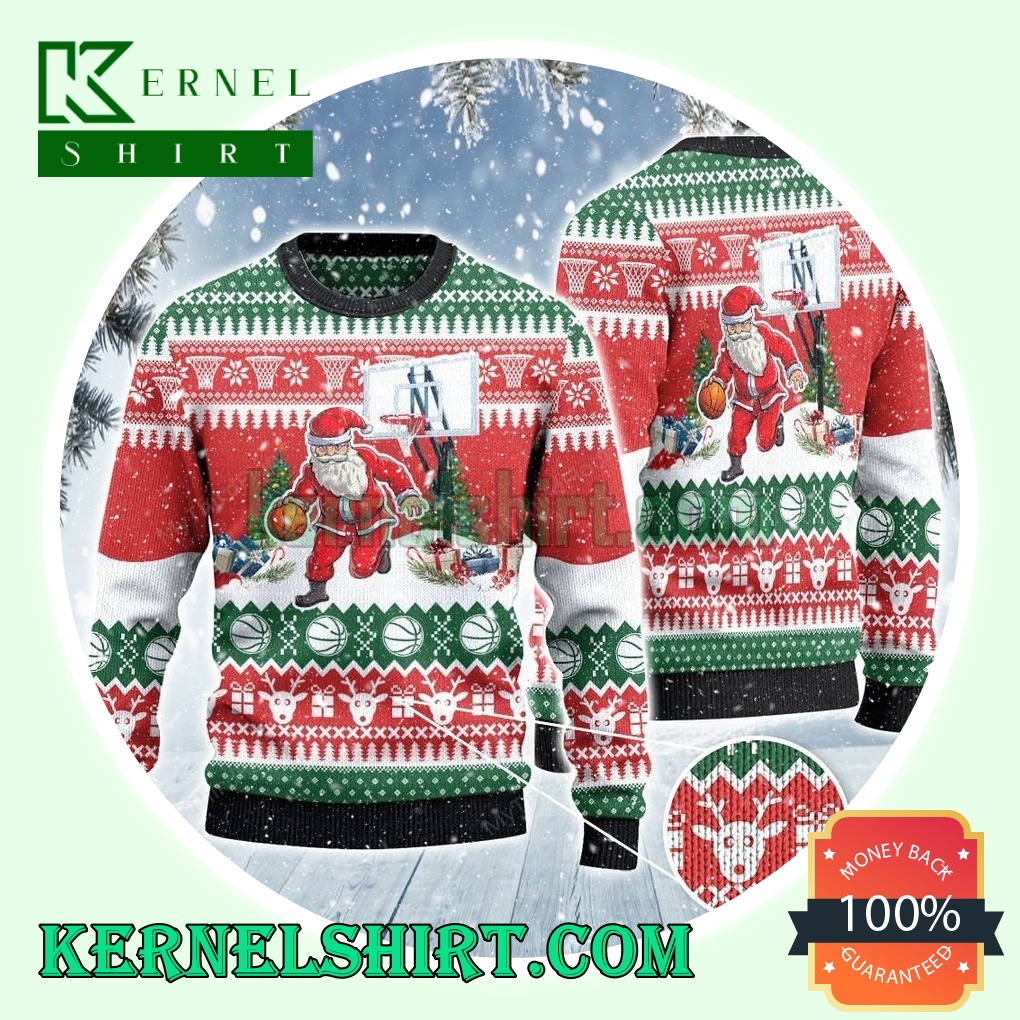 Santa Dribble Basketball Custom Sweatshirt Apparel Knitting Christmas Sweatshirts