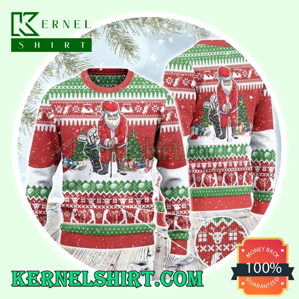 Santa Playing Golf Knitting Christmas Sweatshirts