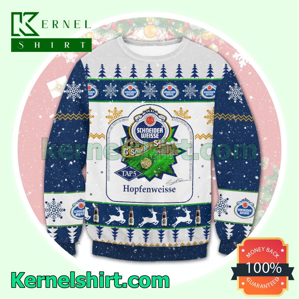 Schneider Weisse G. Schneider & Sohn Beer Reindeer Pattern Knitted Christmas Sweatshirts