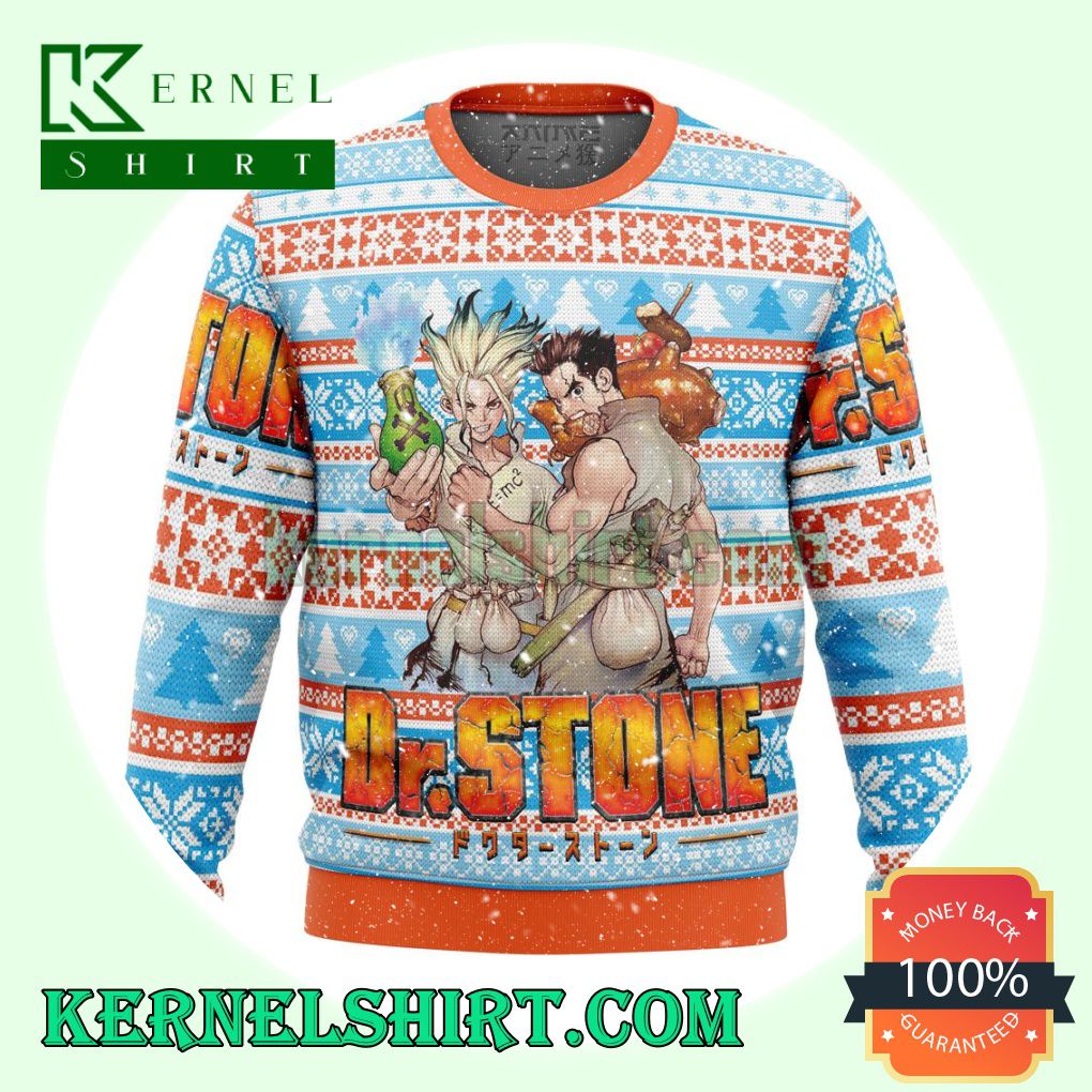 Senku & Taiju Dr. Stone Alt Premium Text Manga Anime Knitting Christmas Sweatshirts